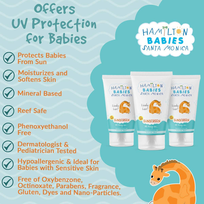 [Australia] - Hamilton Babies: Lively Levi Sunscreen - Baby Sunscreen - 3.3 fl oz / 98 mL - SPF 30, All-Natural, 15% Zinc Oxide, UV Protection, Hypoallergenic, Sulfate-Free, Phthalate-Free, Paraben-Free 
