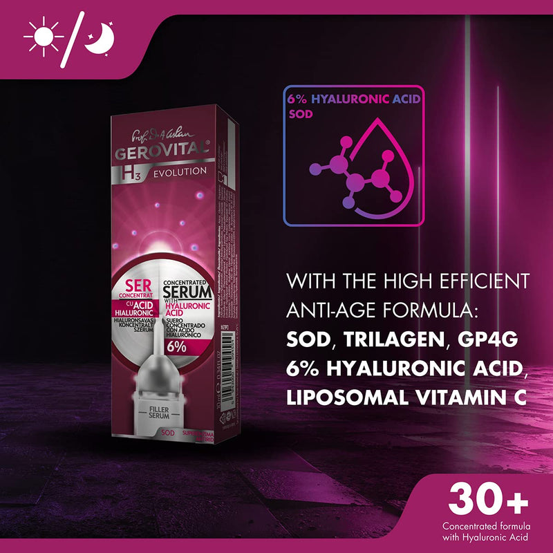 [Australia] - Gerovital H3 Evolution, Concentrated anti-wrinkle serum with 6% hyaluronic acid for intense hydration, for all skin types, 10 ml 