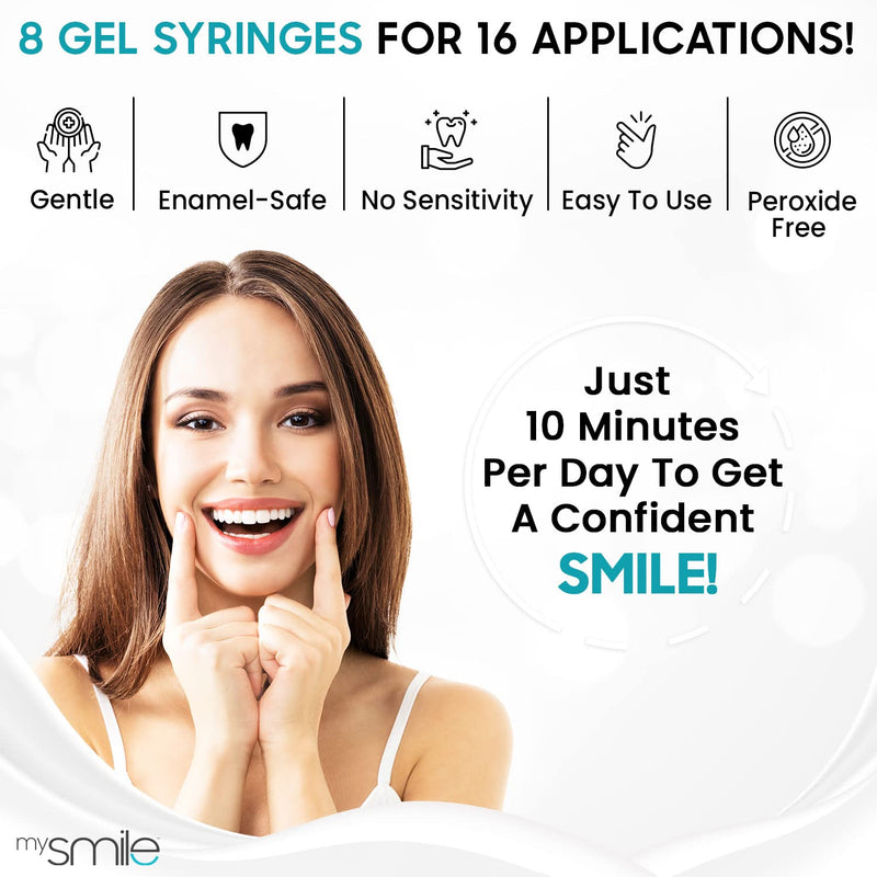[Australia] - Teeth Whitening Gel Refills X 8 (3ml Each) - Peroxide Free, Vegan & Natural - 10 Minutes Stain Remover for Sensitive Teeth - Enamel Safe Teeth Whitener Gels Syringes for Visible Tooth Whitening 