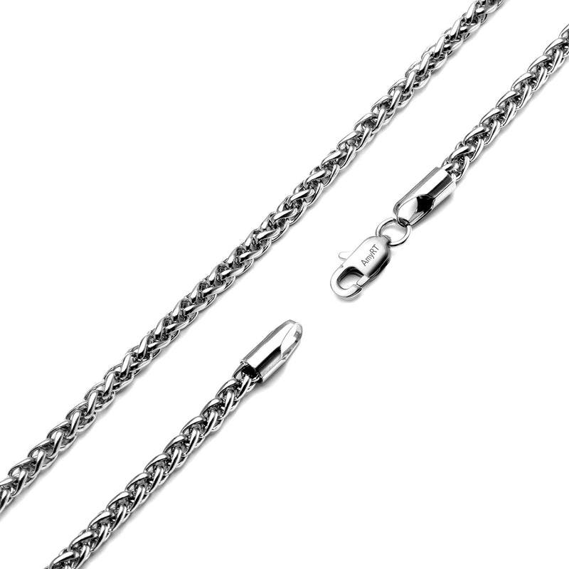 [Australia] - AmyRT Jewelry 4mm Titanium Steel Wheat Silver Chain Necklaces for Men & Women 16 to 30 Inches 16.0 Inches 