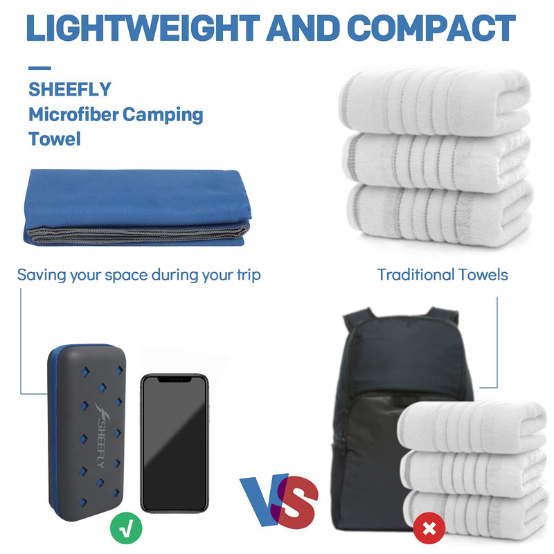 [Australia] - SHEEFLY Microfiber Camping Towel,Quick Dry Towel for Camping,Super Absorbent Ultra Soft Compact Lightweight Travel Towel Fast Dry Large Microfiber Towels for Body,Backpack,Fitness,Beach,Gym,Sport Dblue S:16*32"(2pack) 