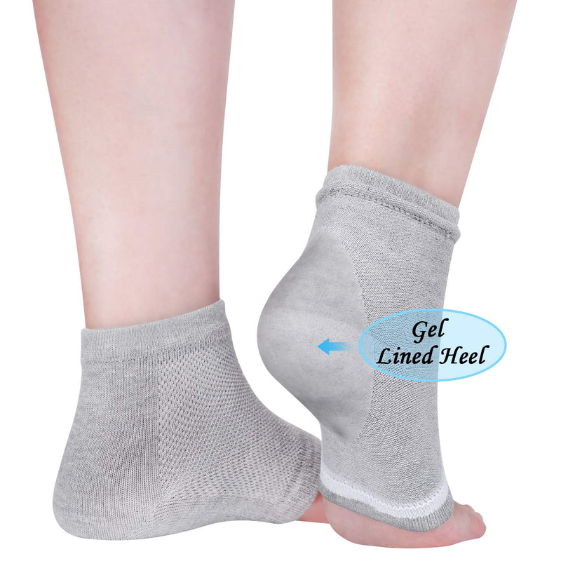 [Australia] - Soft Gel Heel Socks Ventilate Open Toe Socks 4 Pairs for Dry Hard Cracked Skin Moisturizing Day Night Care Skin (Gray) 
