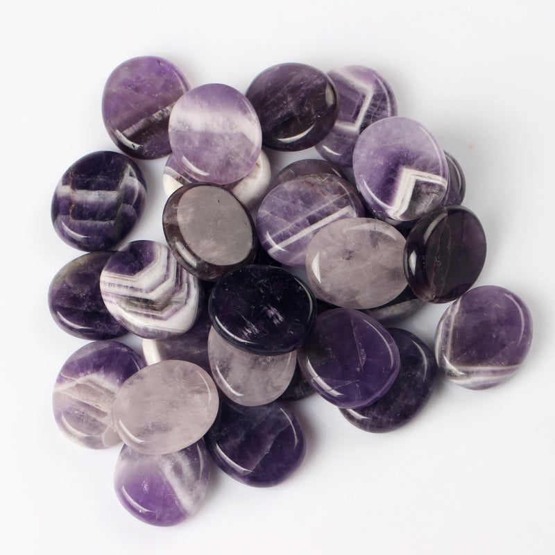 [Australia] - Natural Assorted 7pieces/lot Palm Stone Crystal Quartz Reiki Healing Chakra Free Pouch (Amethyst) Amethyst 