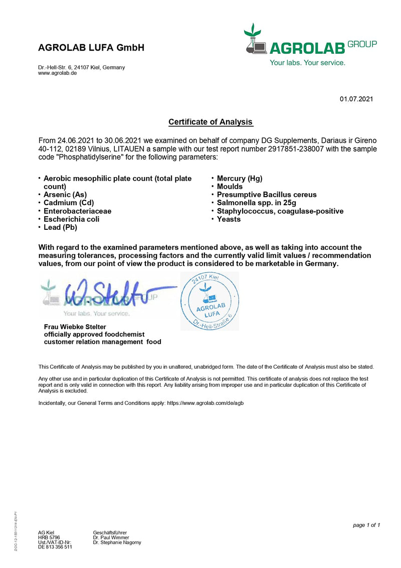 [Australia] - Phosphatidylserine 150mg 120 Vegan Capsules, Certificate of Analysis by AGROLAB Germany, High Strength Supplement, Gluten and GMO Free 