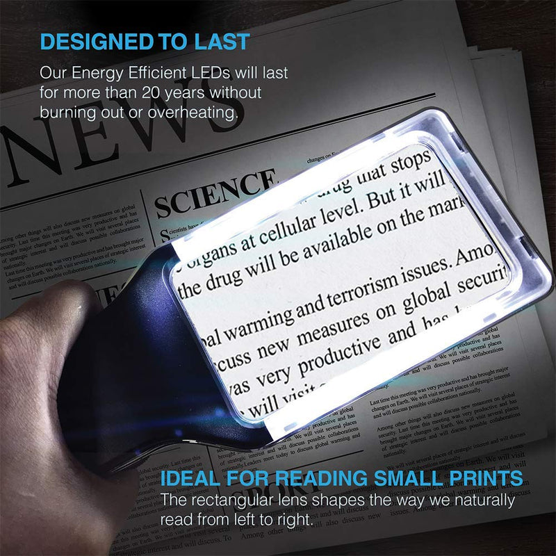 [Australia] - [Rechargeable] 4X Magnifying Glass with [10 Anti-Glare & Fully Dimmable LEDs]-Evenly Lit Viewing Area-The Brightest & Best Reading Magnifier for Small Prints, Low Vision Seniors, Macular Degeneration 