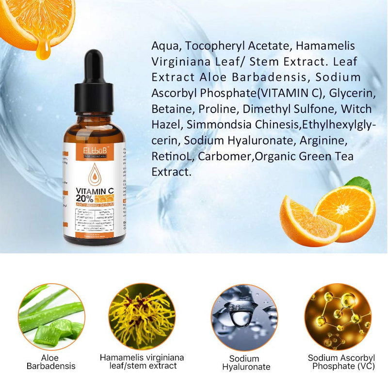 [Australia] - Premium 20% Vitamin C Serum For Face with Hyaluronic Acid, Retinol & Amino Acids - Boost Skin Collagen, Brighten Hydrate & Plump Skin, Anti Aging & Wrinkle Facial Serum 