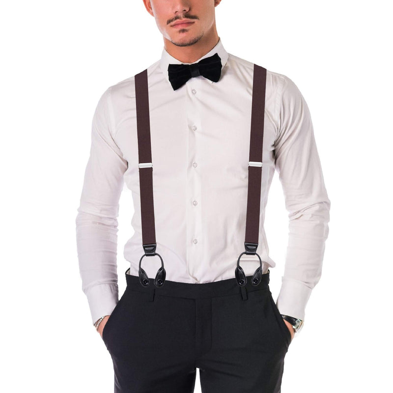 [Australia] - Buyless Fashion Butten End Suspenders for Men - 48" Adjustable Straps 1 1/4" - Y Shape Brown 