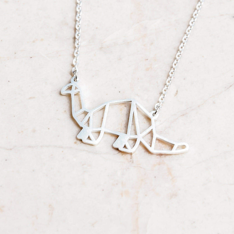 [Australia] - La Menagerie Dinosaur Silver Origami Jewelry & Silver Geometric Necklace – 925 Sterling Plated Silver Necklace & Dinosaur Necklaces for Women – Dinosaur Necklace for Girls & Necklace 