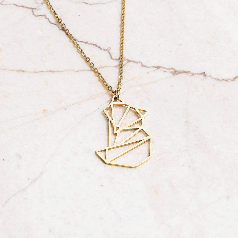 [Australia] - La Menagerie Fox Gold Origami Jewelry & Gold Geometric Necklace – 18 Karat Plated Gold Necklace & Fox Necklaces for Women – Fox Necklace for Girls & Origami Necklace 