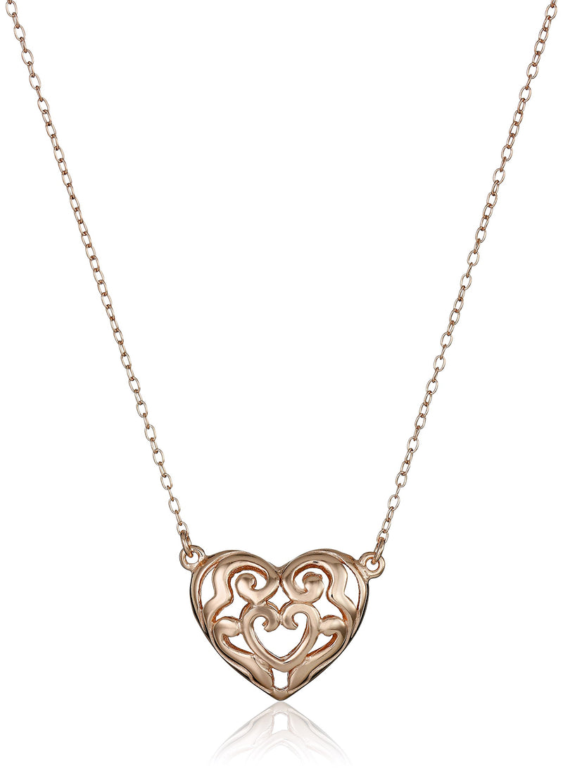 [Australia] - 14k Rose Gold Plated Sterling Silver Filigree Heart Stud Earrings and 18" Necklace Jewelry Set 