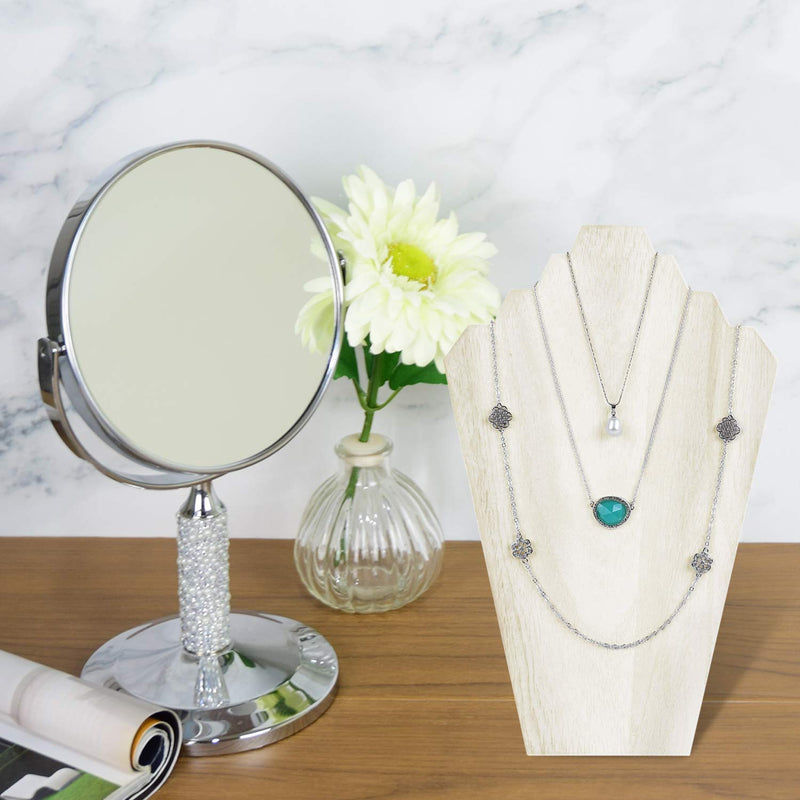 [Australia] - Ikee Design 2 pcs Set Wood Jewelry Display Bust with Easel for 3 Necklaces (Wash White) Wash White 