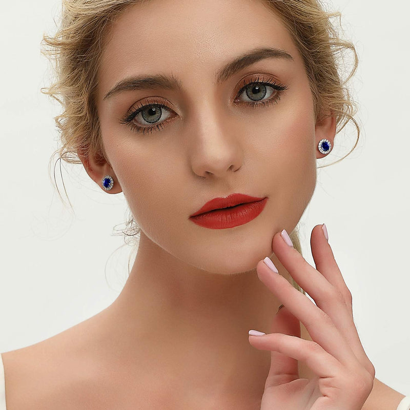 [Australia] - JO WISDOM Women Earrings,925 Sterling Silver Birthstone Stud Earrings with White Gold Plated,Jewellery for Women September,sapphire Color 