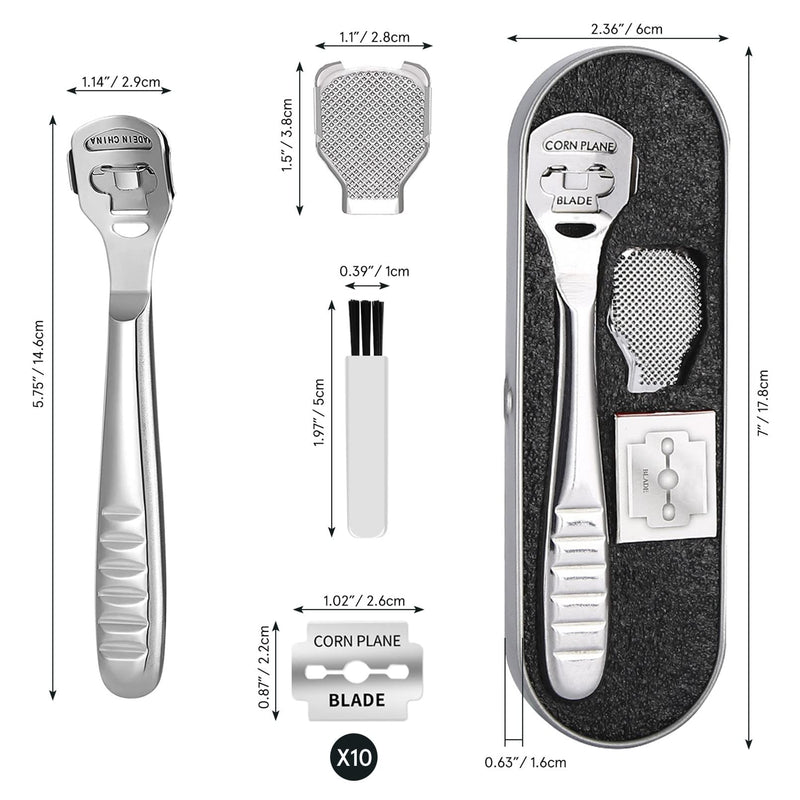 [Australia] - Rainmae Foot Scraper,Foot Files,Stainless Steel Foot Care Pedicure Callus Kit for Dead Hard Skin Remover Wood Foot Hand Caring with Brush (Silver) Silver 