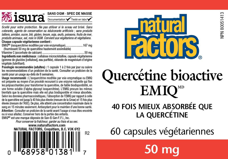 [Australia] - Natural Factors, Bioactive Quercetin EMIQ, Supports Sinus, Respiratory and Immune Health, 60 Count (Pack of 1) 