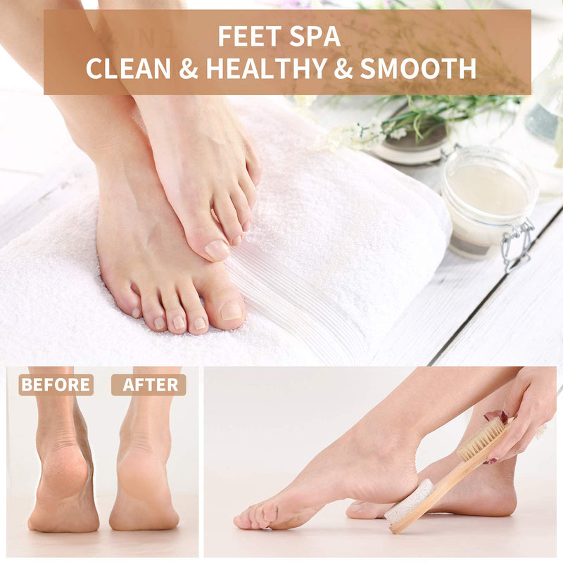 [Australia] - KALESUKI Foot File Callus Remover, Multi-purpose 4 in 1 Feet Pedicure Scrubber Exfoliator Tools with Foot Care Bristle Brush, Pumice Stone, Mental Foot Rasp, Sand Paper and Bamboo Handle 