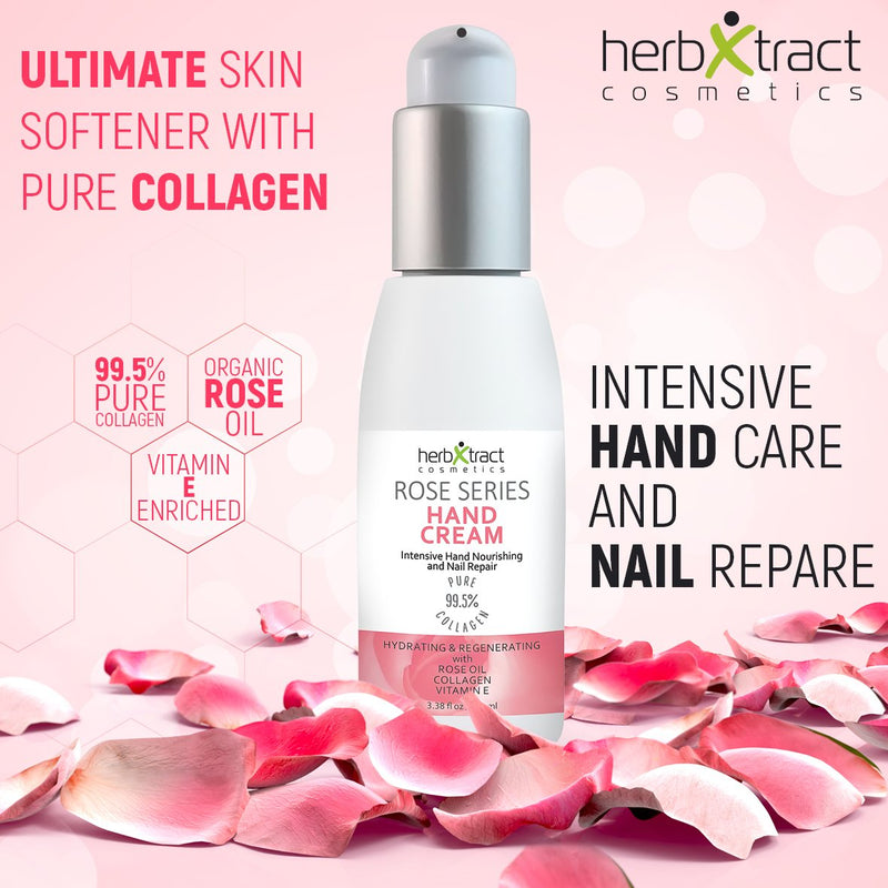 [Australia] - Hand Cream with Collagen, Essential Rose Oil, Keratin and Vitamin E - Anti-aging Lotion for Dry Aging Hands. For Silky Smooth Hands Skin Moisturizer by HerbXtract, 3.4 Fluid Ounces 