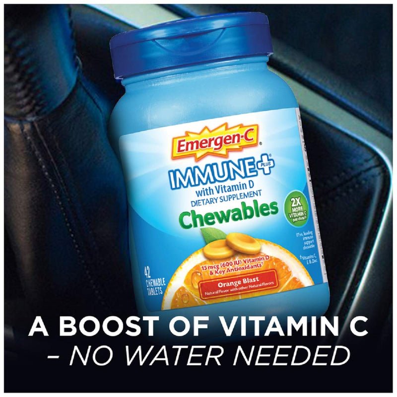 [Australia] - Emergen-C Immune+ Chewables 1000mg Vitamin C with Vitamin D Tablet, Immune Support Dietary Supplement for Immunity, Orange Blast Flavor - 42 Count 42 Count (Pack of 1) 