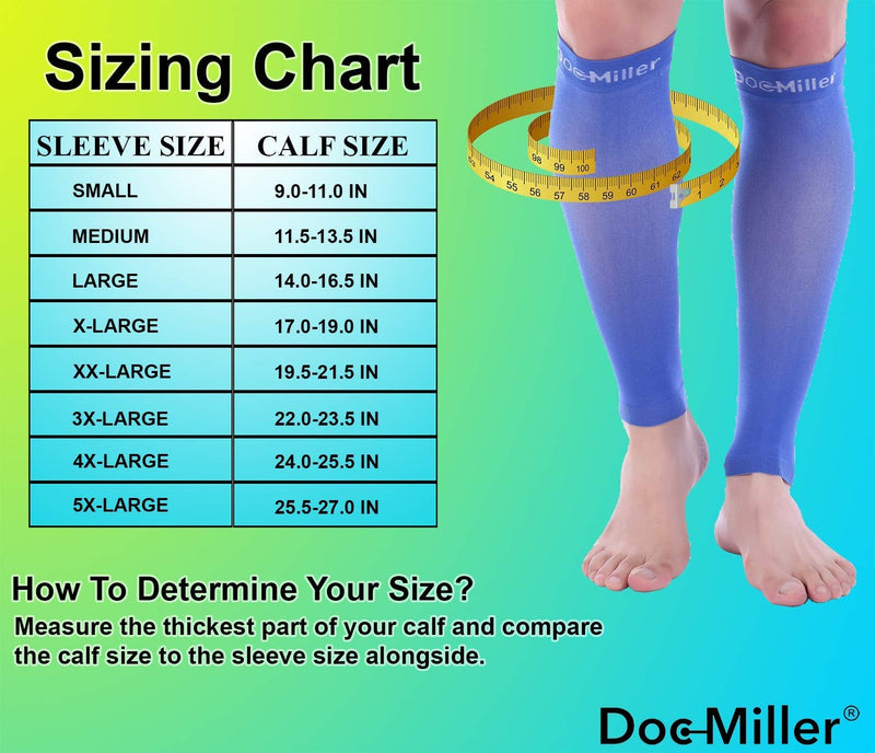 [Australia] - Doc Miller Calf Compression Sleeve Men and Women - 20-30mmHg Shin Splint Compression Sleeve Recover Varicose Veins, Torn Calf and Pain Relief - 1 Pair Calf Sleeves Blue Color - Large Size 