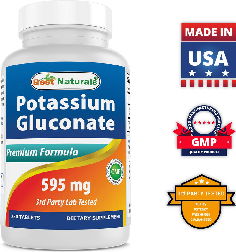 [Australia] - Best Naturals Potassium Gluconate 595 mg 250 Tablets (250 Count (Pack of 1)) 250 Count (Pack of 1) 
