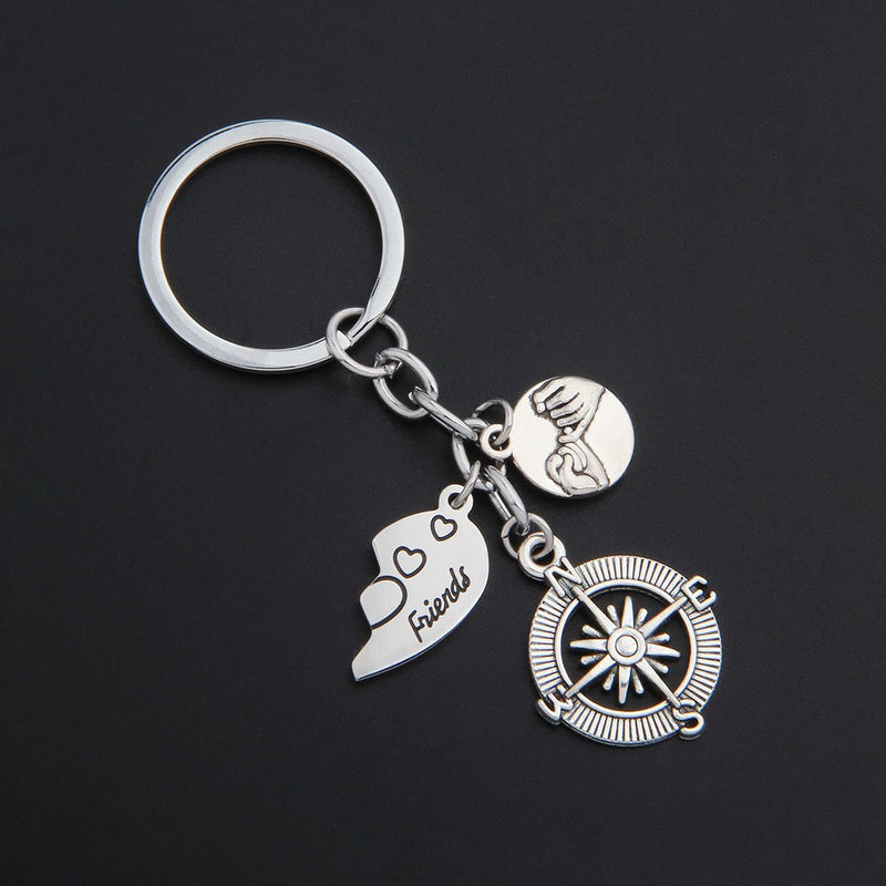 [Australia] - WUSUANED Broken Heart Best Friends Pinky Promise Compass Keychain Set Friendship Gift Jewelry best friends keychain set 