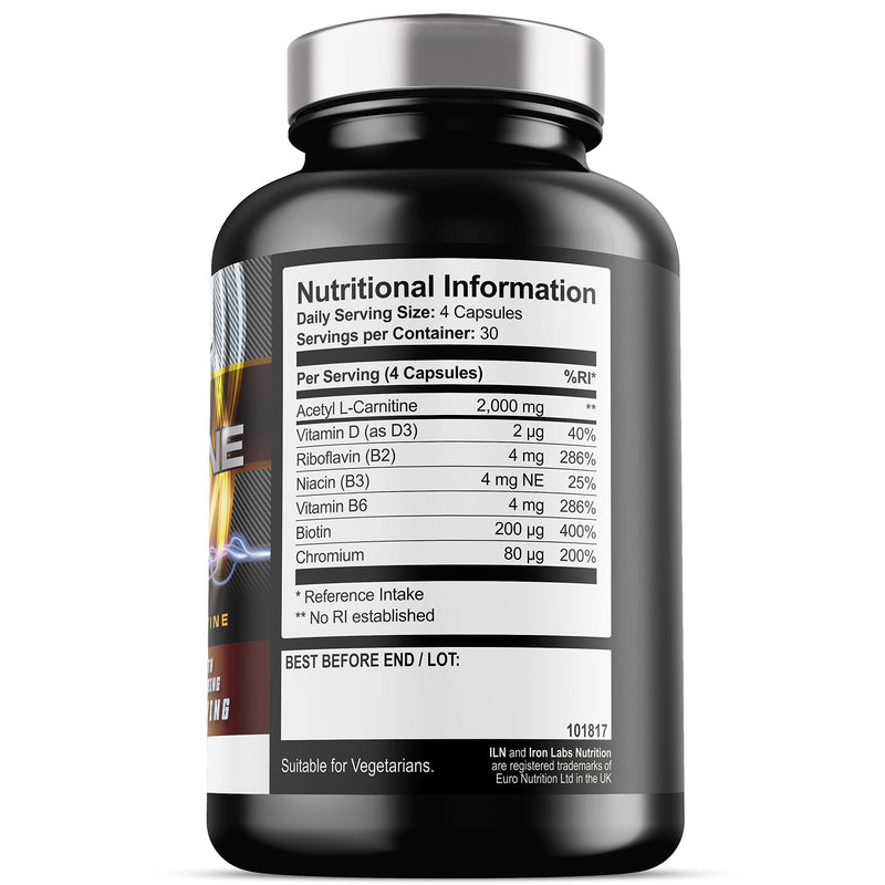 [Australia] - Acetyl L Carnitine Capsules - 2000mg Acetyl L-Carnitine x 30 Servings - Carnitine Plus 6 Added Nutrients (120 Vegetarian Capsules) 120 Count (Pack of 1) 