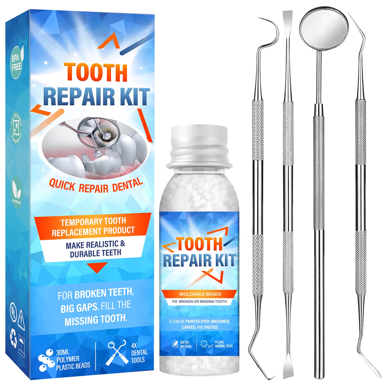 Tooth Repair Kit Temporary Tooth Filling Repair Kit with Mouth Mirror Gum  Cleaner Tartar Scraper Dental Probe Repair Missing or Broken Teeth and Make  You Smile Confidently Again