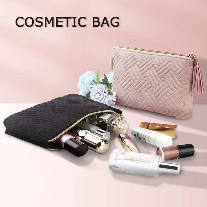 [Australia] - Cosmetic Bag for Women, BAGSMART 2 Pcs Small Makeup Bag for Purse Travel Cosmetic Pouch for Makeup Brushes Lipsticks Electonic Accessories, Pink+Black 