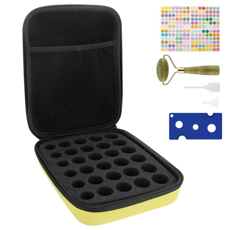 [Australia] - Essential Oil Storage Case/Essential Oil Carrying Case/Essential Oil Case [Multiple Sizes] + Jade Roller for Face & Oil Opener & Stickers & Funnel & Transfer Pipette (yellow) 