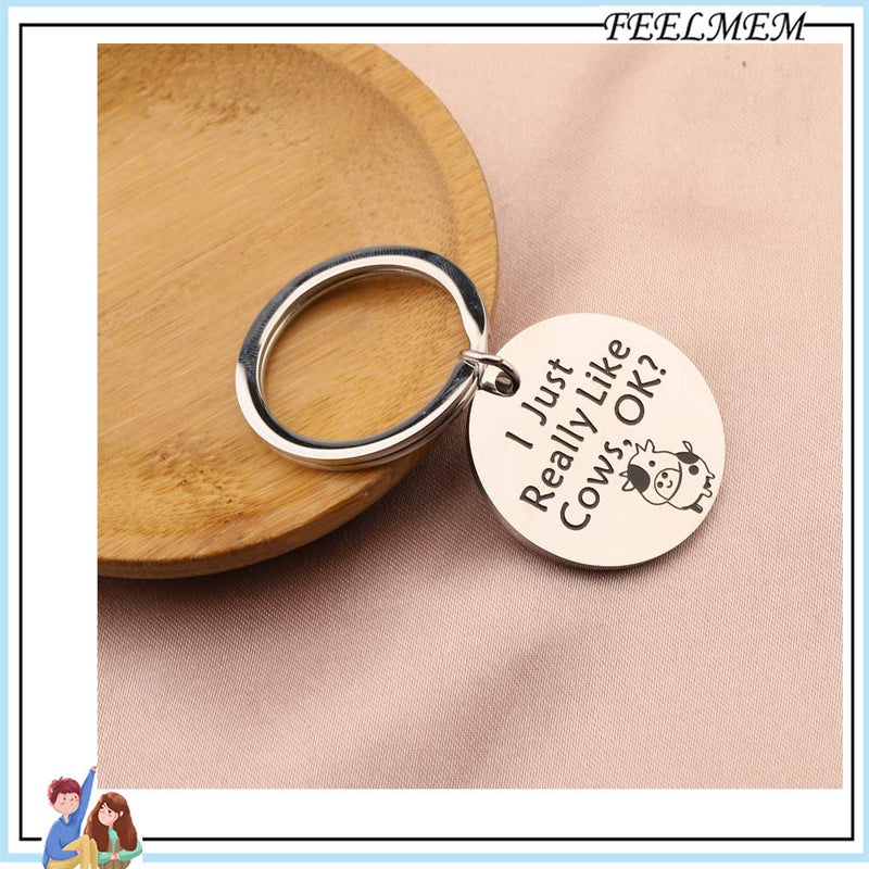 [Australia] - FEELMEM Cow Jewelry Funny Cows Gifts Cow Lover Gift I Just Really Like Cows OK Keychain Cows Farm Keychain Cow Farmer Gift Pet Pygmy Cows Gift Cow Themed Gift Ideas silver 