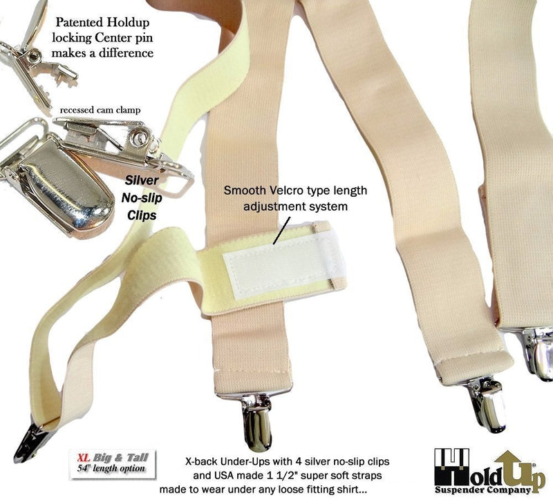 [Australia] - Solid Beige Hold-Ups XL Undergarment Suspenders 1 1/2" wide X-back Style, No-slip Metal Clips 