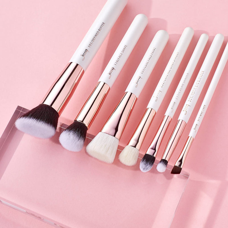 [Australia] - Jessup Brush Set 20 PCS Makeup Brushes for Foundation Blending Blush Concealer Eye Shadow Lip, Synthetic Fiber Bristles Wooden handle White Makeup Brush T225 Rose Gold & Pearl White 