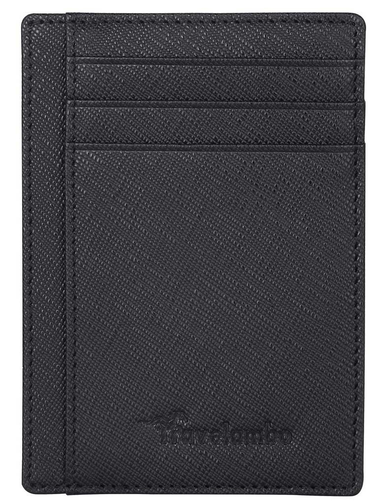 [Australia] - Travelambo Front Pocket Minimalist Leather Slim Wallet RFID Blocking Medium Size-Crazy Horse Black Cros 