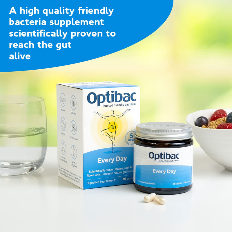 [Australia] - Optibac Probiotics Every Day - Digestive Supplement with 5 Billion Bacterial Cultures & FOS Fibres - 30 Capsules 30 Count (Pack of 1) 