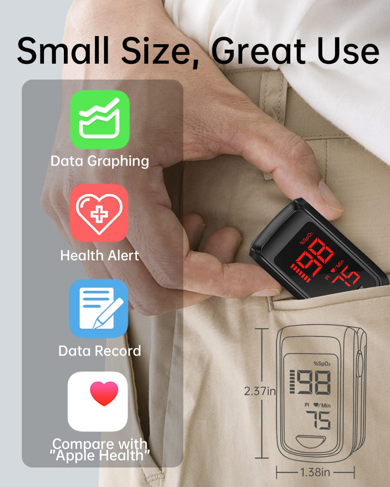 [Australia] - Fingertip Pulse Oximeter- HOLFENRY Pulse Oximeter Bluetooth Oximeter Oxygen Saturation Monitor for SpO2/Heart Rate/PI, with Auto Graph Display/Alarm/Dedicated App, Compatible with iOS&Android Black 