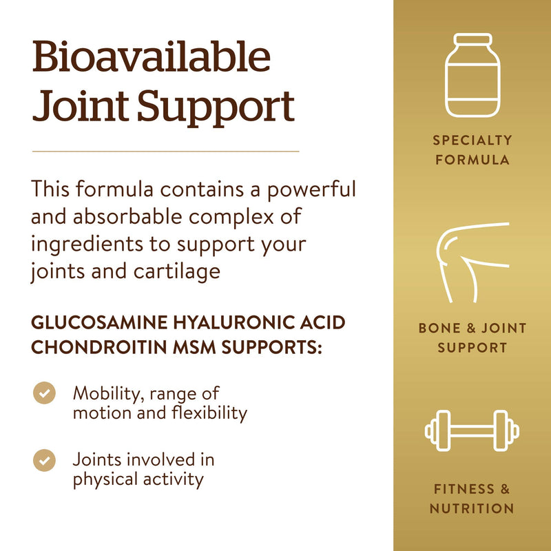 [Australia] - Solgar Glucosamine Hyaluronic Acid Chondroitin MSM, 120 Tablets - Supports Healthy Joints - Supports Range of Motion & Flexibility - Extra Strength, Shellfish Free - Non-GMO, Gluten Free - 40 Servings 120 Count (Pack of 1) 