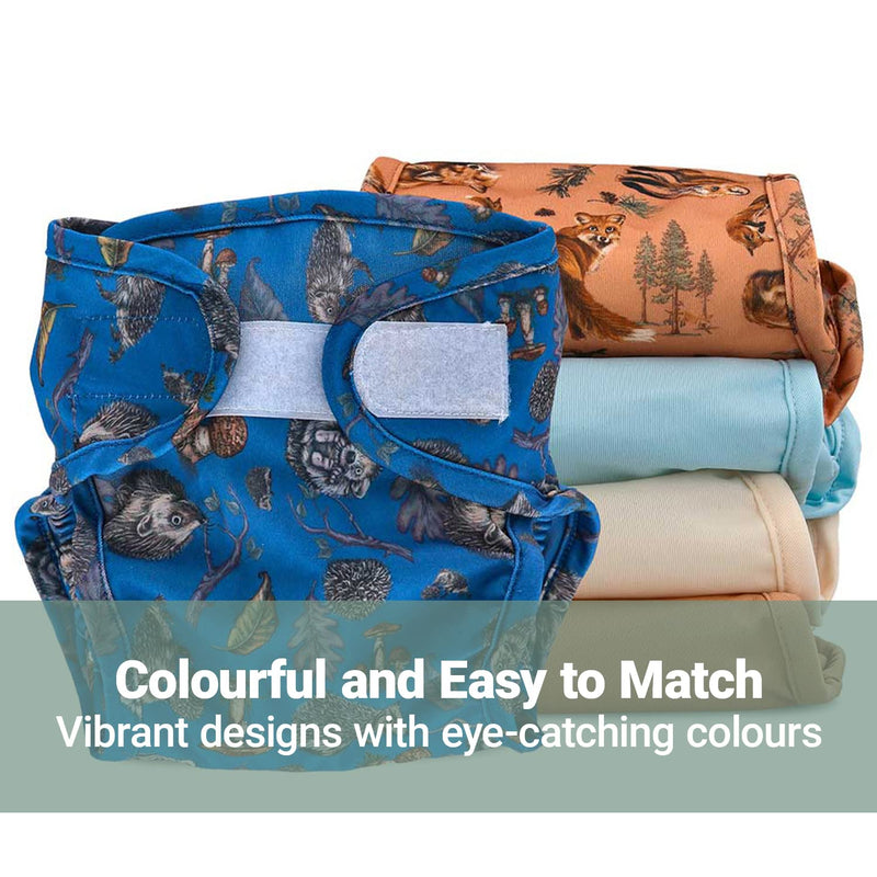 [Australia] - LittleLamb Reusable Nappy Wrap, Ideal Cover for Swim Nappies or Regular Baby Nappies, Stretchy and Breathable, Washable, Excellent Containment, Size Newborn, Bushy Tails Pattern 