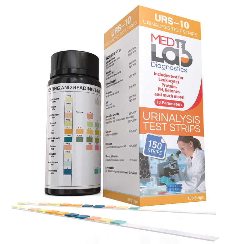 [Australia] - 10 Parameter Urine Test Strips for Urinalysis(150 Cnt) in Sealed Pouches. Tests for Ketosis, pH, Protein, UTI, Kidney and Liver Function 