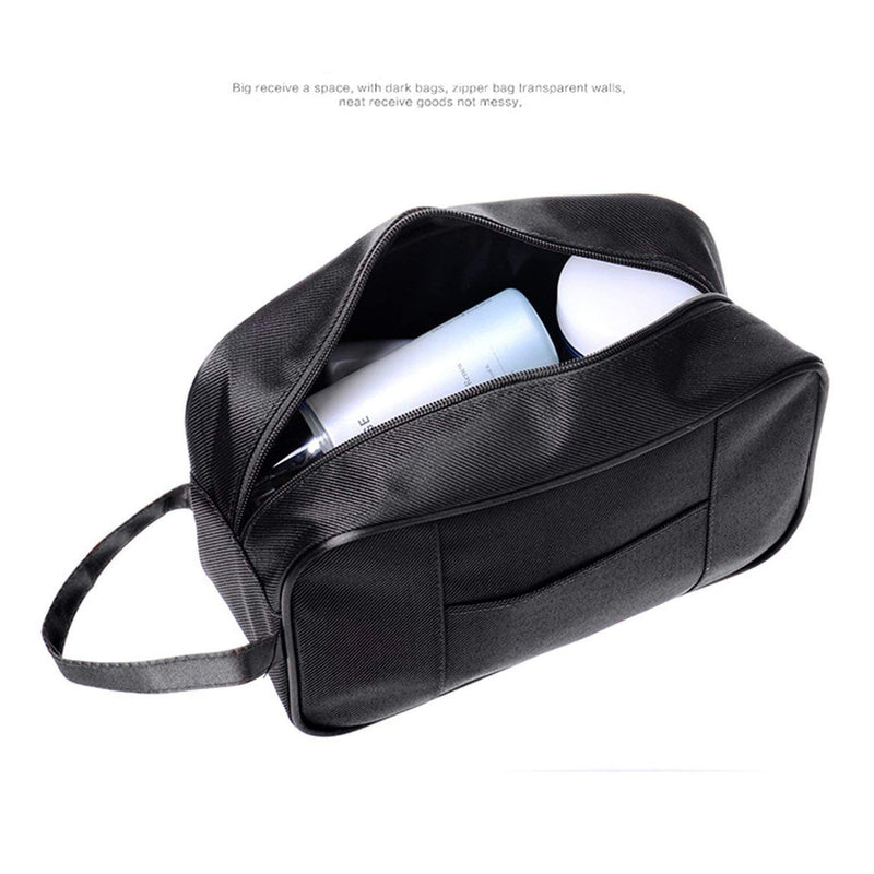 [Australia] - Amoyie Portable Toiletry Bag 2 Set (1 Bag and 1 Toothbrush Cover), Waterproof Gym Wash Bag Slim Dopp Kit Travel Bag Black C 