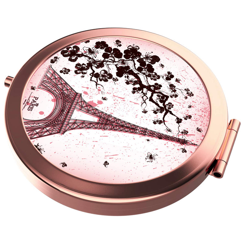 [Australia] - HeaLife Paris Eiffel Tower Compact Mirror Rose Gold Travle Makeup Mirror [New Version] Double Sides Magnification Portable Hand Mirror Round Metal Pocket HandHeld Mirror for Women and Girls 