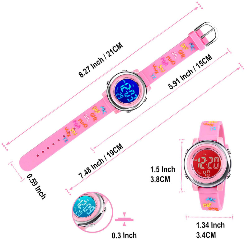 [Australia] - YxiYxi Kids Watches 3D Cute Cartoon Digital 7 Color Lights Toddler Wrist Watch with Waterproof Sports Outdoor LED Alarm Stopwatch Silicone Band for 3-10 Year Boys Girls Little Child Alphabet pink 