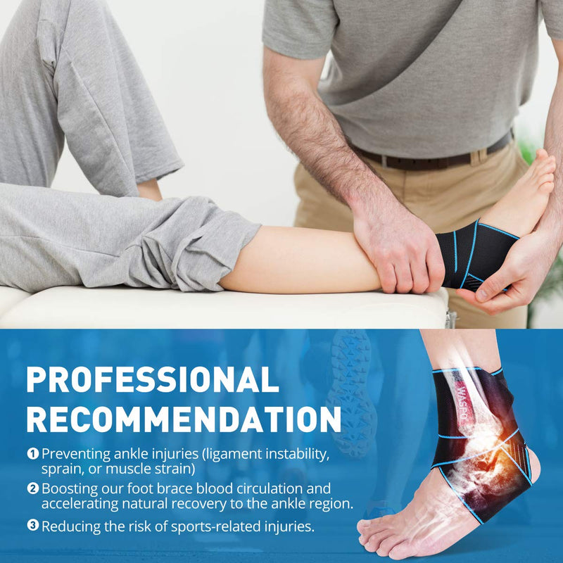 [Australia] - WASPO Ankle Support Brace - Adjustable Ankle Brace Wrap Strap for Sports Protect, Plantar Fasciitis, Achilles tendonitis, Ligament Damage, Injury Recovery, One Size for Men Women 1 PC Blue Blue-1pc 