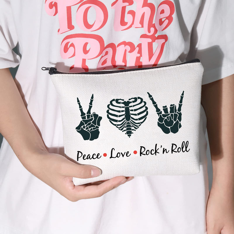 [Australia] - LEVLO Funny Rock and Roll Cosmetic Bag Guitar Retro 80s Hippie Hippi Gift Peace Love Rock'N Roll Makeup Zipper Pouch Bag For Friend Family, Peace Love Rock'N Roll, 