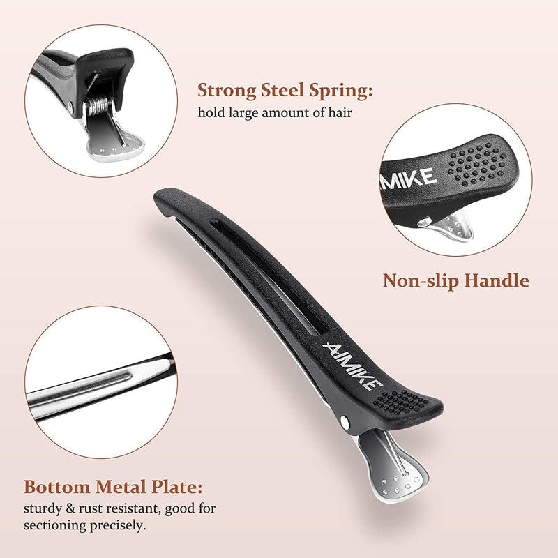 [Australia] - AIMIKE 12pcs Professional Hair Clips for Styling Sectioning, Non Slip No-Trace Duck Billed Hair Clips with Silicone Band, Salon and Home Hair Cutting Clips for Hairdresser, Women, Men - Black 4.3” 12 black 