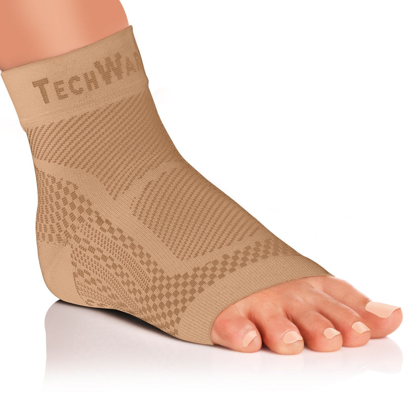 [Australia] - TechWare Pro Ankle Brace Compression Sleeve - Relieves Achilles Tendonitis, Joint Pain. Plantar Fasciitis Sock with Foot Arch Support Reduces Swelling & Heel Spur Pain. Injury Recovery for Sports Beige S / M (see size chart) 