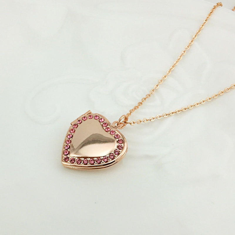 [Australia] - YOUFENG Love Heart Birthstones Locket Necklace Holds Pictures Paved Blue Red White CZ Rose Gold Living Memory Photo Lockets Rose gold Locket 