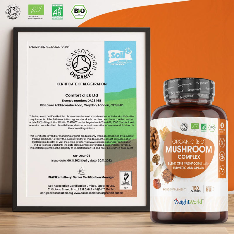 [Australia] - Organic Mushroom Complex 8 - 1000mg – 180 Vegan Mushroom Capsules - 8 Mushrooms Blend (Lion's Mane, Reishi, Chaga, Cordyceps, Shitake, Oyster, Maitake, Coprius) with Turmeric & Ginger – Non-GMO 