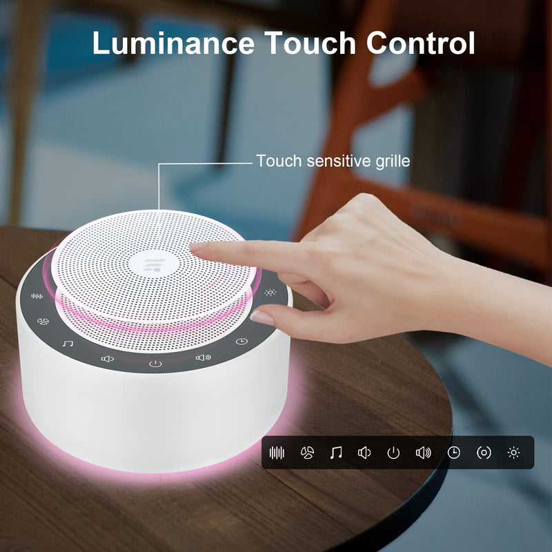 [Australia] - White Noise Machine with 30 High Fidelity Soundtracks, 7 Colors Night Lights, Full Touch Metal Grille and Buttons, Timer and Memory Features, Plug in, Sound Machine for Baby, Adults (White) White 