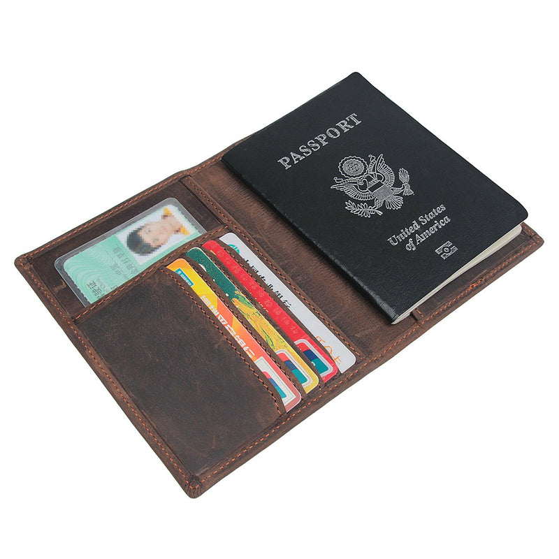 [Australia] - RFID Blocking Passport Holder Travel Wallet - Genuine Leather Dark Brown Bifold Wallet 