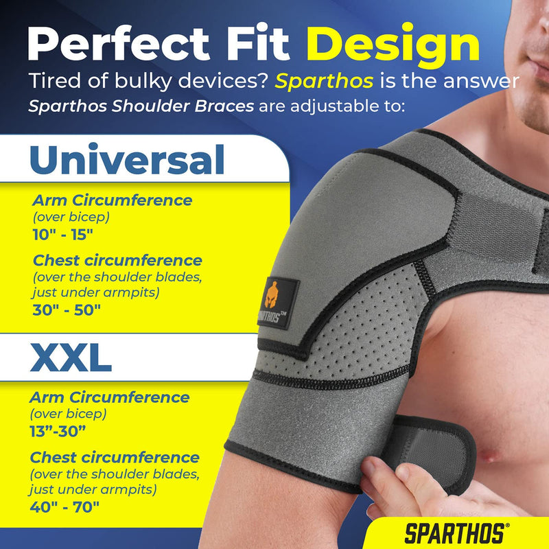 [Australia] - Sparthos Shoulder Brace - Support and Compression Sleeve for Torn Rotator Cuff, AC Joint Pain Relief - Arm Immobilizer Wrap, Ice Pack Pocket, Stability Strap, Dislocated Sholder - for Men and Women Universal Gray/Black 