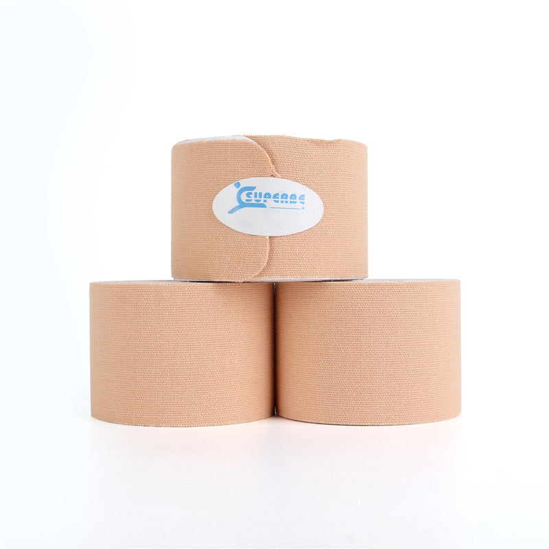 [Australia] - SUPERBE K Athletic Tape, Kinesiology Tape Precut - Premium Kinesthetic Tape for Muscles Knee Shoulder Elbow, 2 Inch x 16.5 feet (3 Rolls Pack) Beige 